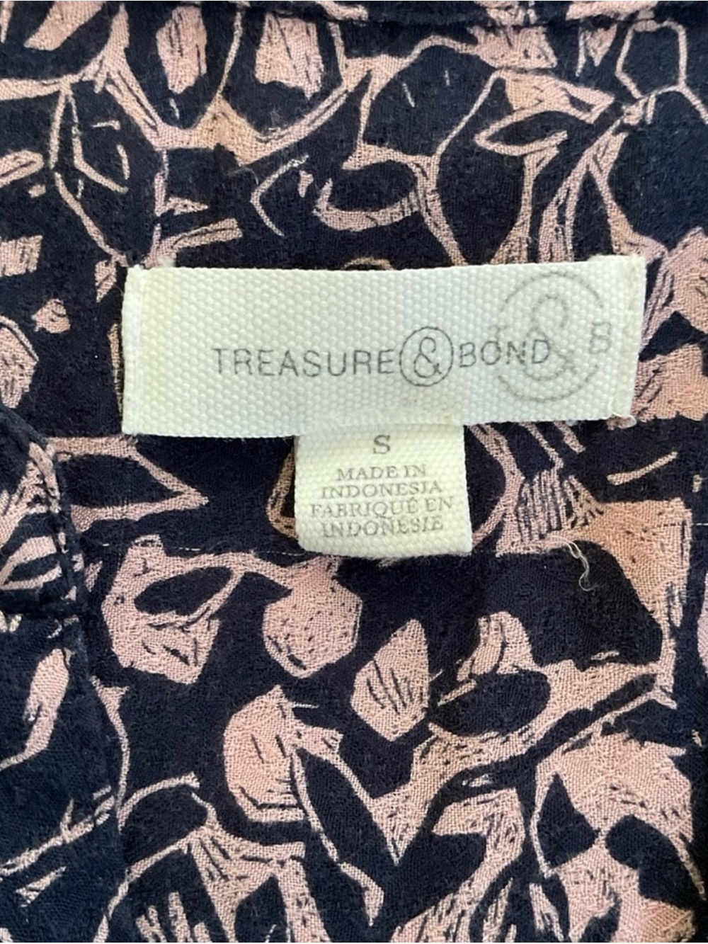 Treasure & Bond Floral Print Rayon Blouse Navy Blush Small - Picture 3 of 14